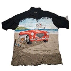 Tori Richard RARE Aloha Shirt Cotton Lawn Hawaii Corvette Ship Tropical Size XL